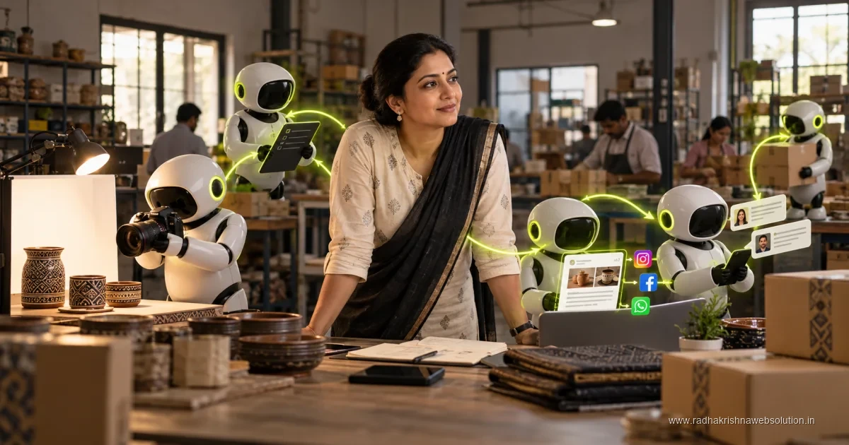 Editorial illustration: Agentic AI in Marketing: What It Actually Means for an Indian SMB