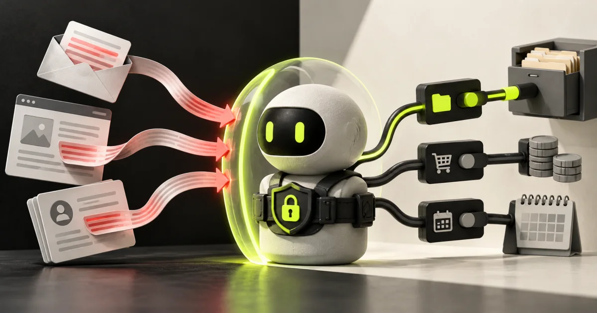 Editorial illustration: Prompt Injection in AI Agents: How to Limit the Damage With Tool Permissions
