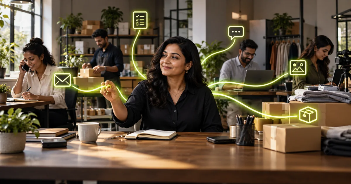 Editorial illustration: How AI Automation Helps Small Businesses Grow in 2026