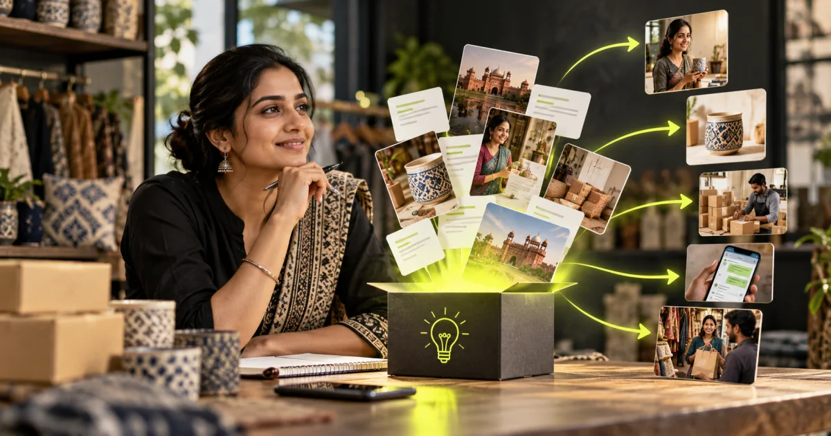 Editorial illustration: AI Prompts for Small Business Marketing: A Practical Playbook in Hindi & English