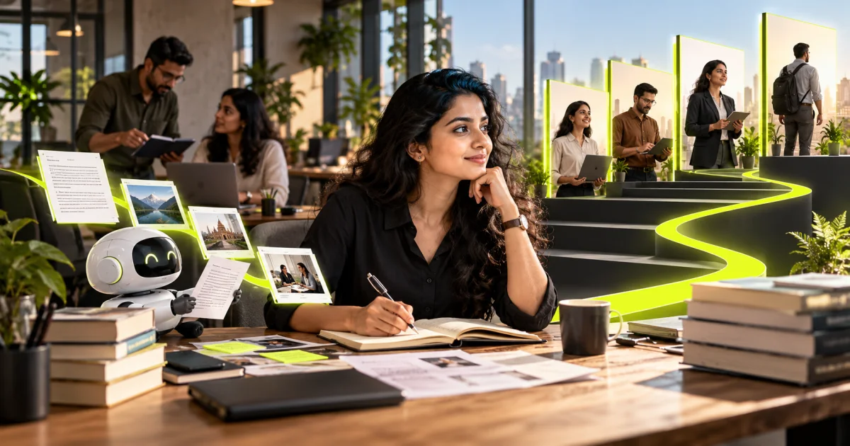 Editorial illustration: Content Writing Career in the AI Era in India: Skills, Jobs & Growth
