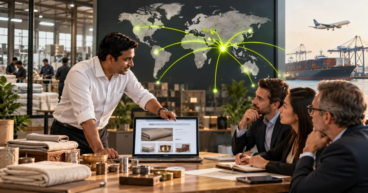 Editorial illustration: Digital Marketing for Exporters India: Reaching Overseas Buyers