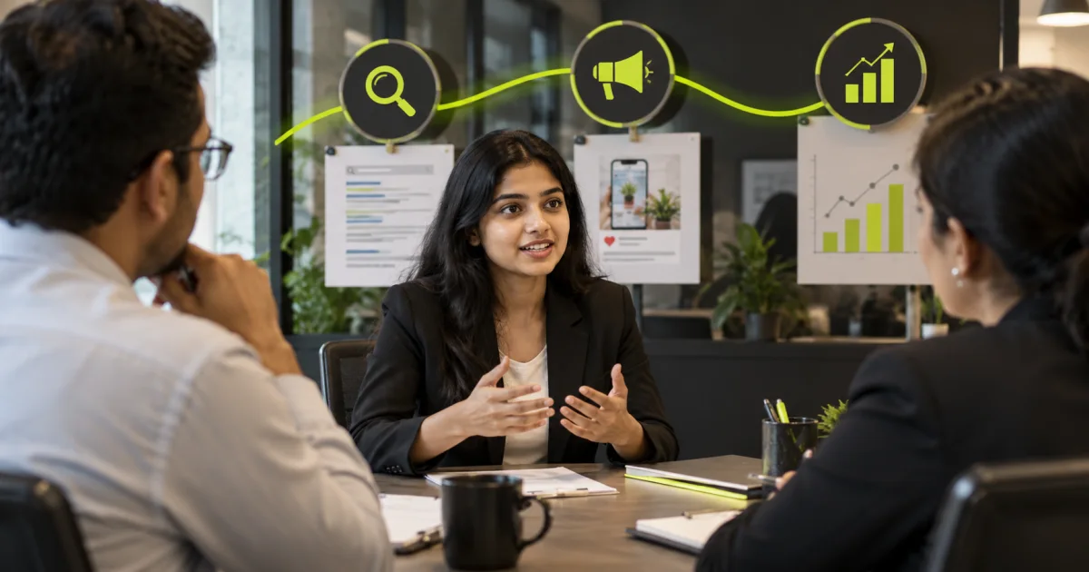 Editorial illustration: Digital Marketing Interview Questions in India: Fresher Guide