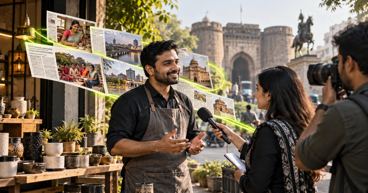 Editorial illustration: Digital PR for Indian Small Businesses Without Big Budgets