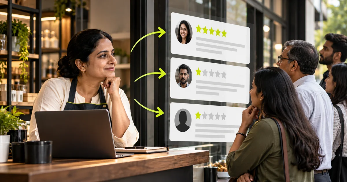 Editorial illustration: How to Respond to Google Reviews (With Templates)