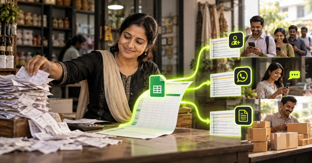 Editorial illustration: Google Sheets Automation for Indian Small Businesses