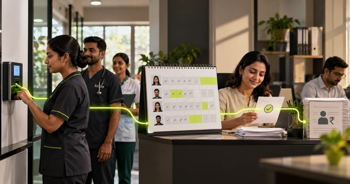 Editorial illustration: HR Leave and Attendance Automation for Small Businesses in India
