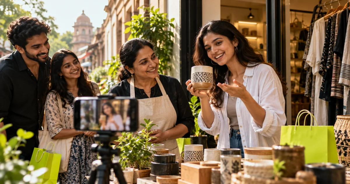 Editorial illustration: Influencer Marketing on a Small Budget in India: Micro-Creators, Barter & Local Reach