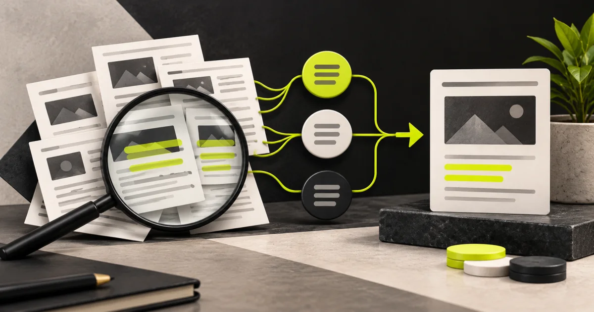 Editorial illustration: Keyword Clustering & Cannibalization: Fix SEO Overlap