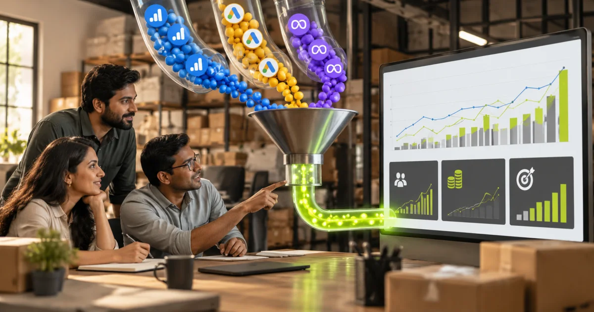 Editorial illustration: How to Build a Looker Studio Dashboard for Small Business Marketing