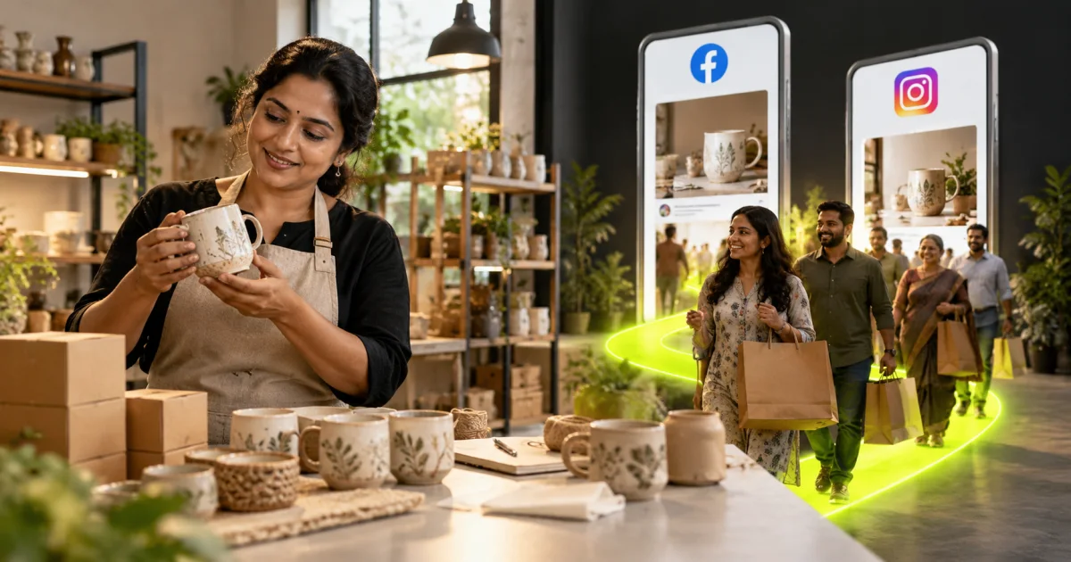 Editorial illustration: Meta Ads for Small Businesses in India: Setup to Sales Guide