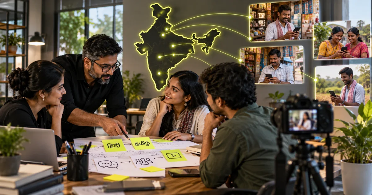 Editorial illustration: Vernacular Content Marketing India: Reaching Tier-2 and Tier-3 Buyers