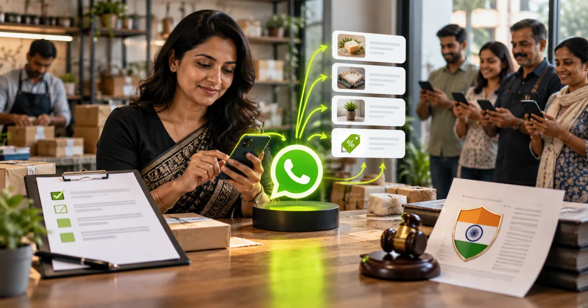 Editorial illustration: WhatsApp Broadcast Rules in India: Limits, Examples, Opt-In and DPDP