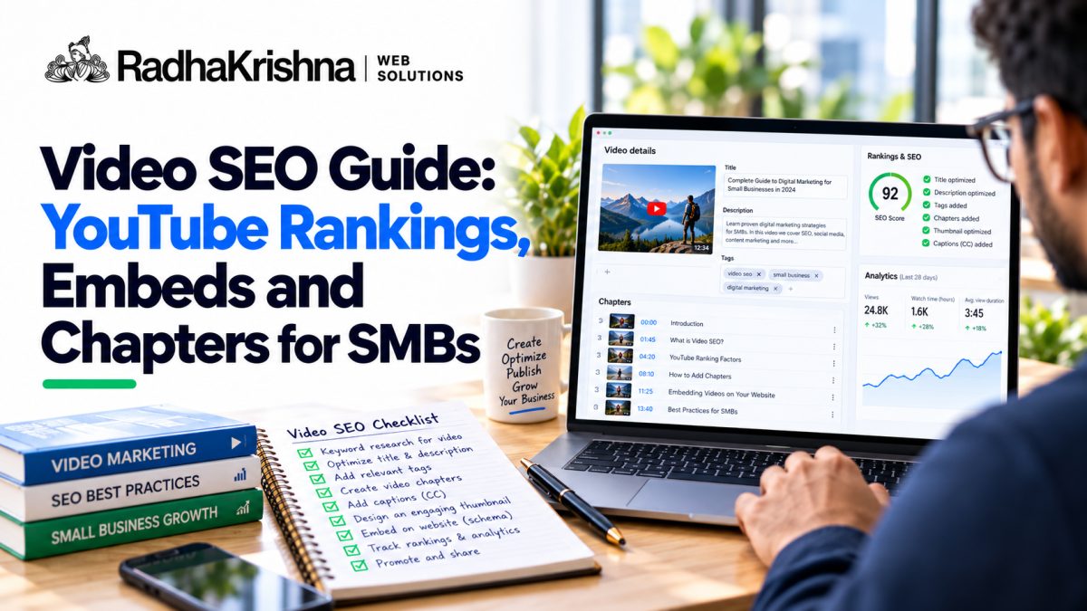 Video SEO Guide: YouTube Rankings, Embeds and Chapters for SMBs - RadhaKrishna Web Solutions article cover