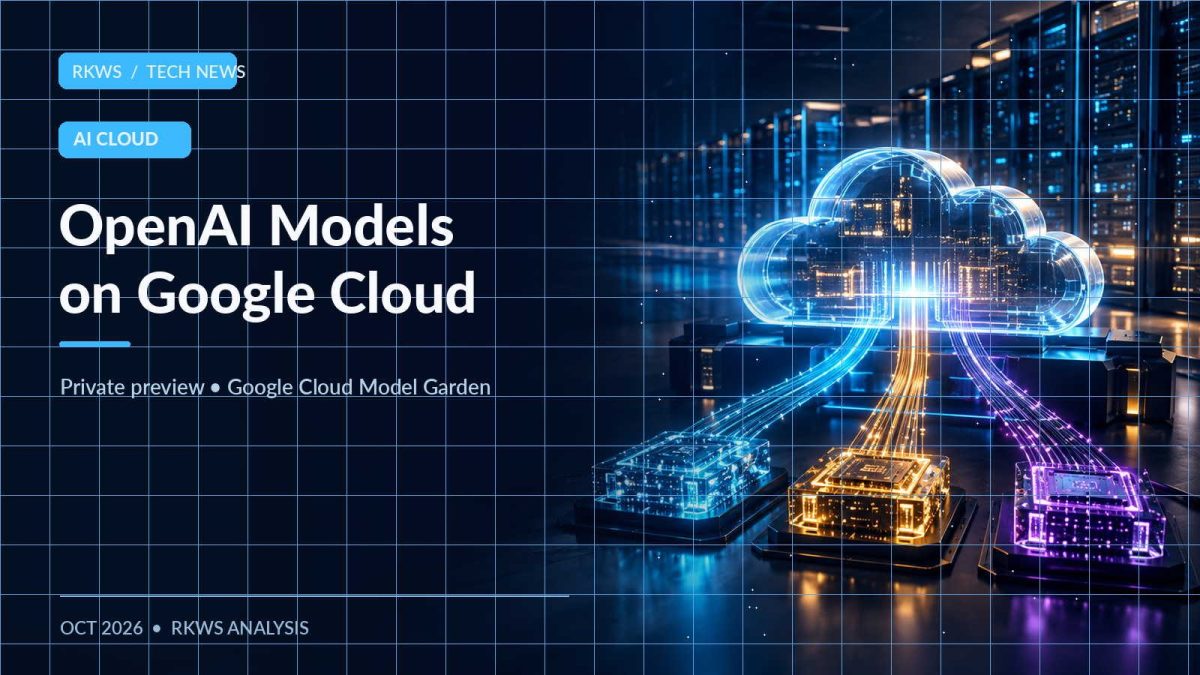 OpenAI models on Google Cloud private preview illustrated by connected AI processors beneath a secure cloud in a futuristic data center