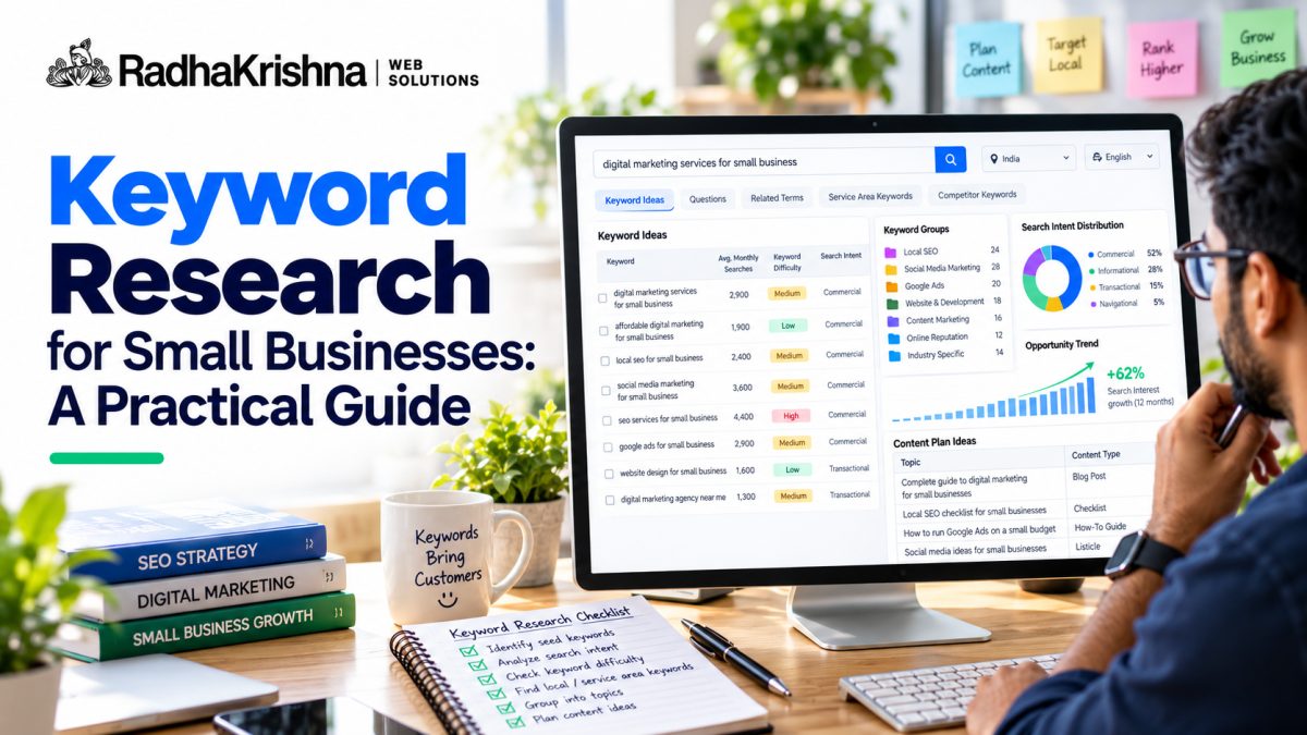 Keyword Research for Small Businesses: A Practical Guide - RadhaKrishna Web Solutions article cover