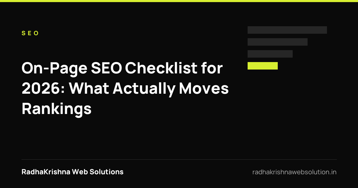 On-Page SEO Checklist for 2026: What Actually Moves Rankings - RadhaKrishna Web Solutions article cover